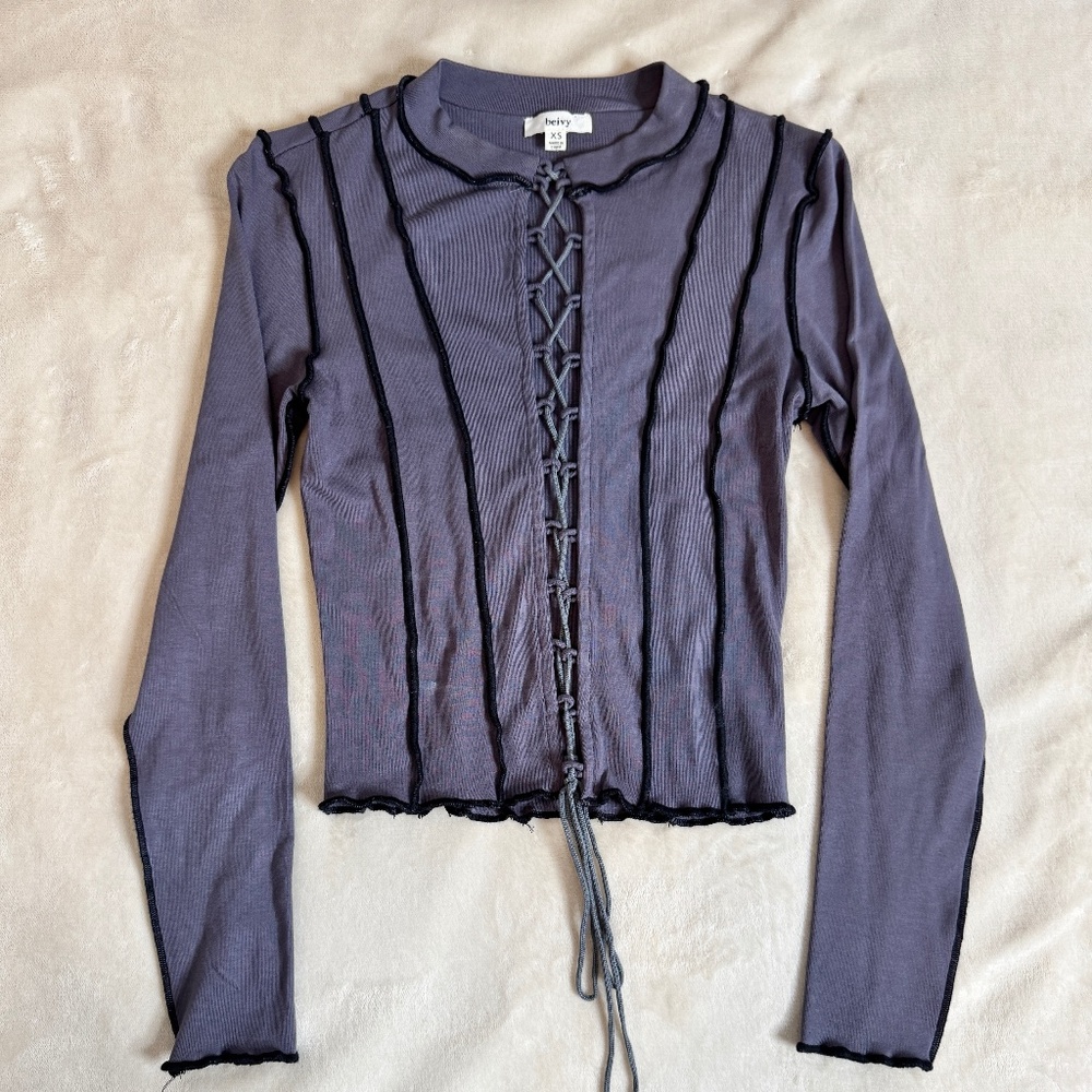Beivy Purple Top with Open Lace-Up Front – Size XL